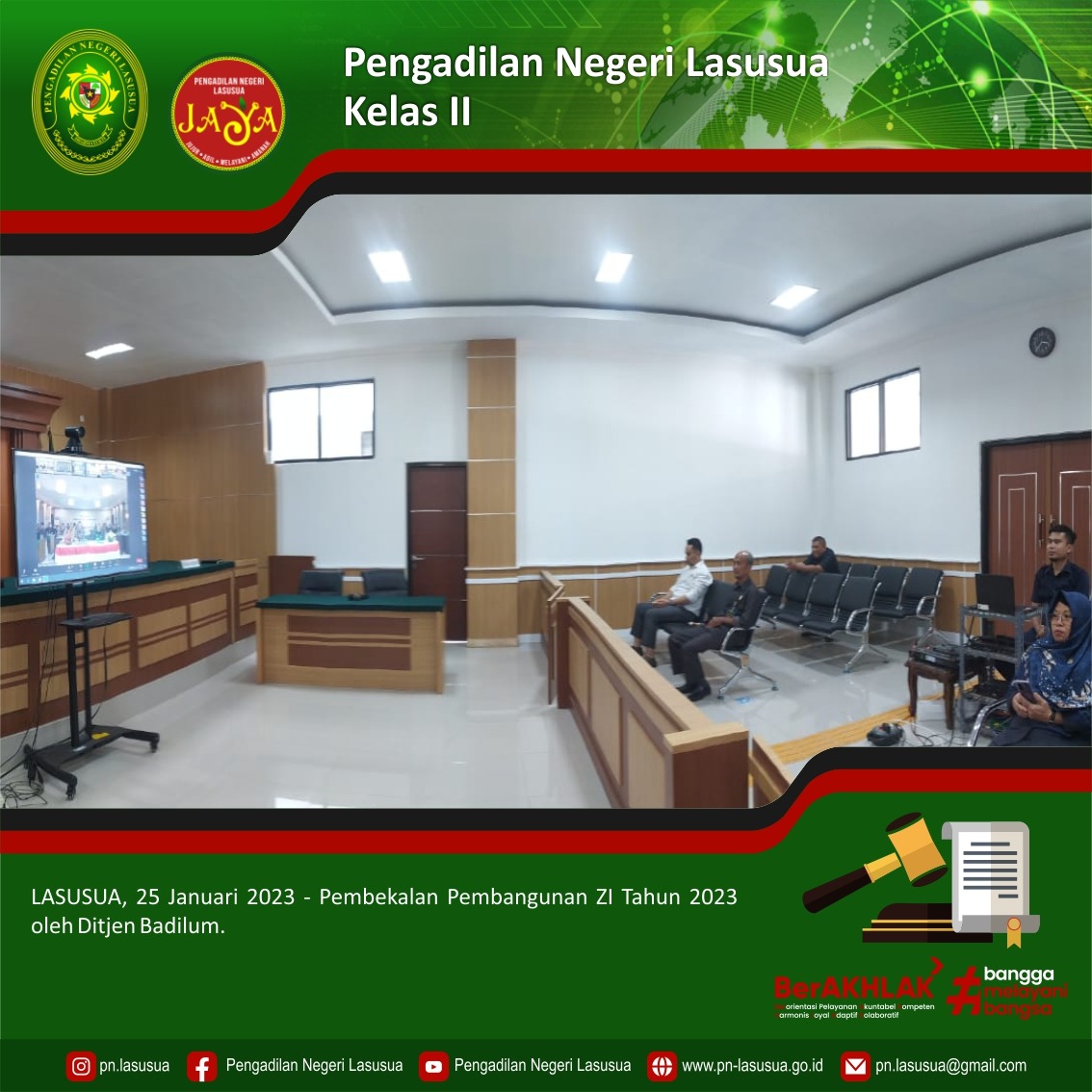 Pengadilan Negeri Lasusua mengikuti Pembekalan Zona Integritas Tahun 2023 secara online