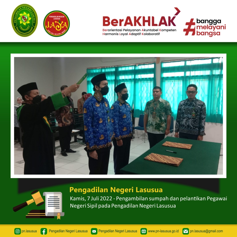 Pengambilan Sumpah dan Pelantikan Pegawai Negeri Sipil pada Pengadilan Negeri Lasusua