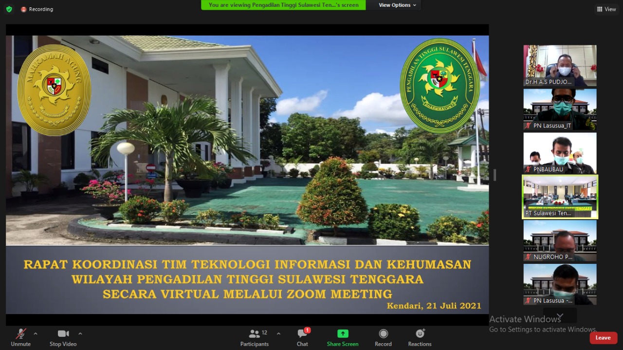 Rapat Koordinasi Tim Teknologi Informasi dan Kehumasan wilayah PT Sultra secara virtual